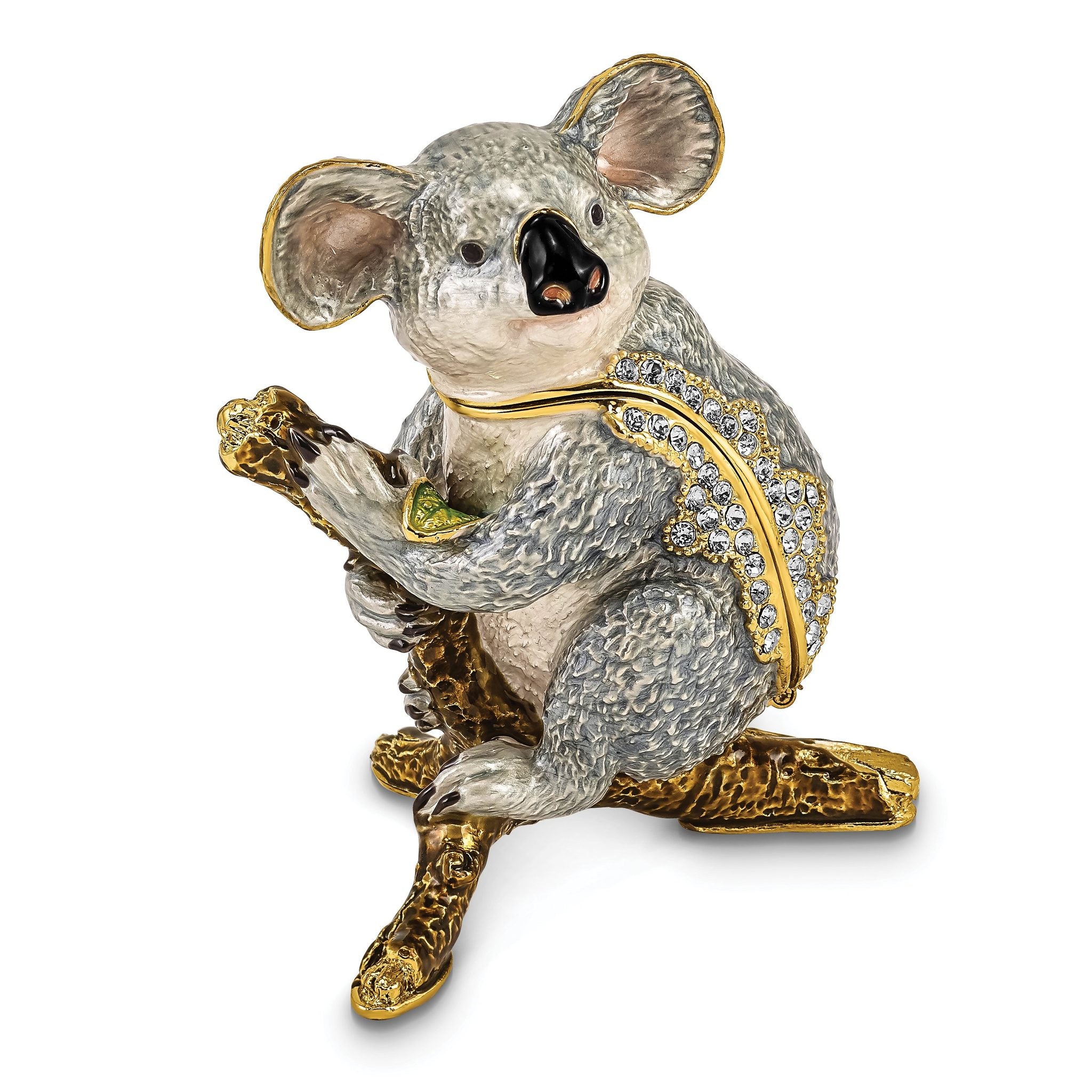 Luxury Giftware by Jere Pewter Bejeweled Crystals Gold-tone Enameled KYLE Koala Trinket Box with Matching 18 Inch Necklace Main image