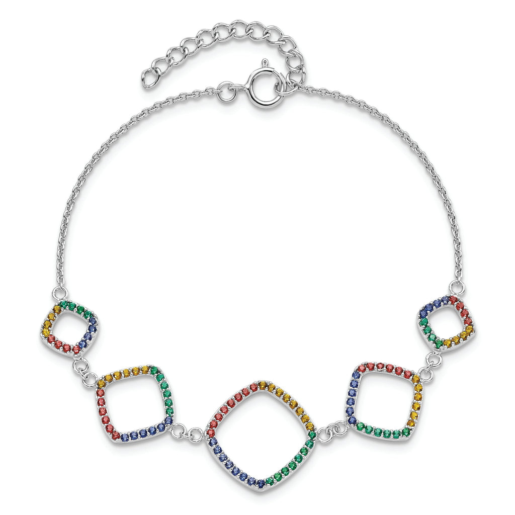 Sterling Silver  w/1in ext RH-plated Multi-color Nano Crystal Bracelet