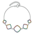 Sterling Silver  w/1in ext RH-plated Multi-color Nano Crystal Bracelet