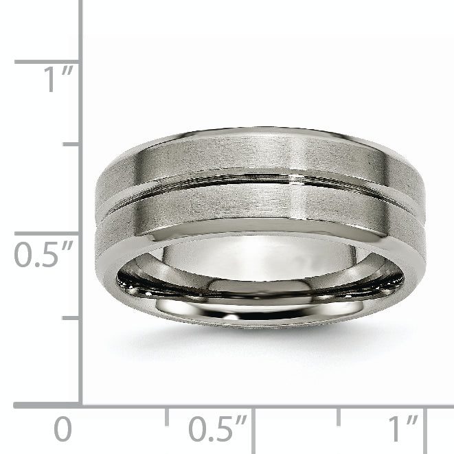 Grooved Beveled-Edge Wedding Band in Titanium, 8mm