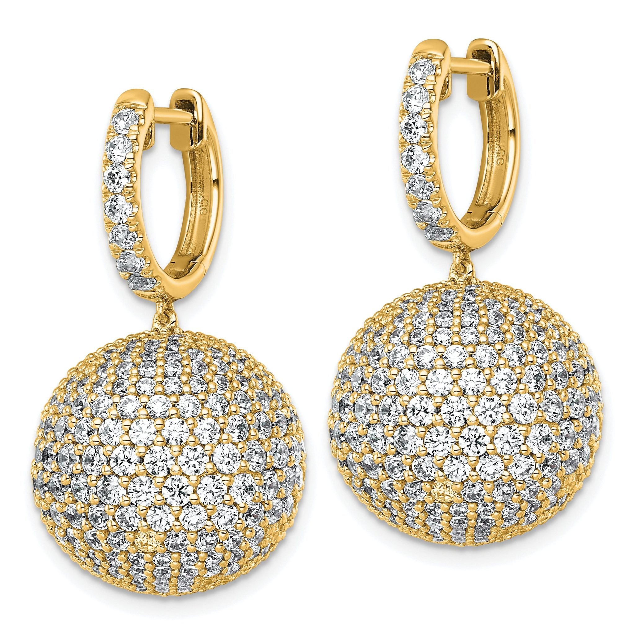 14k 9 1/2 carat Lab Grown Diamond VS+ F+ Pave Ball Complete Dangle Hoop Earrings Secondary image