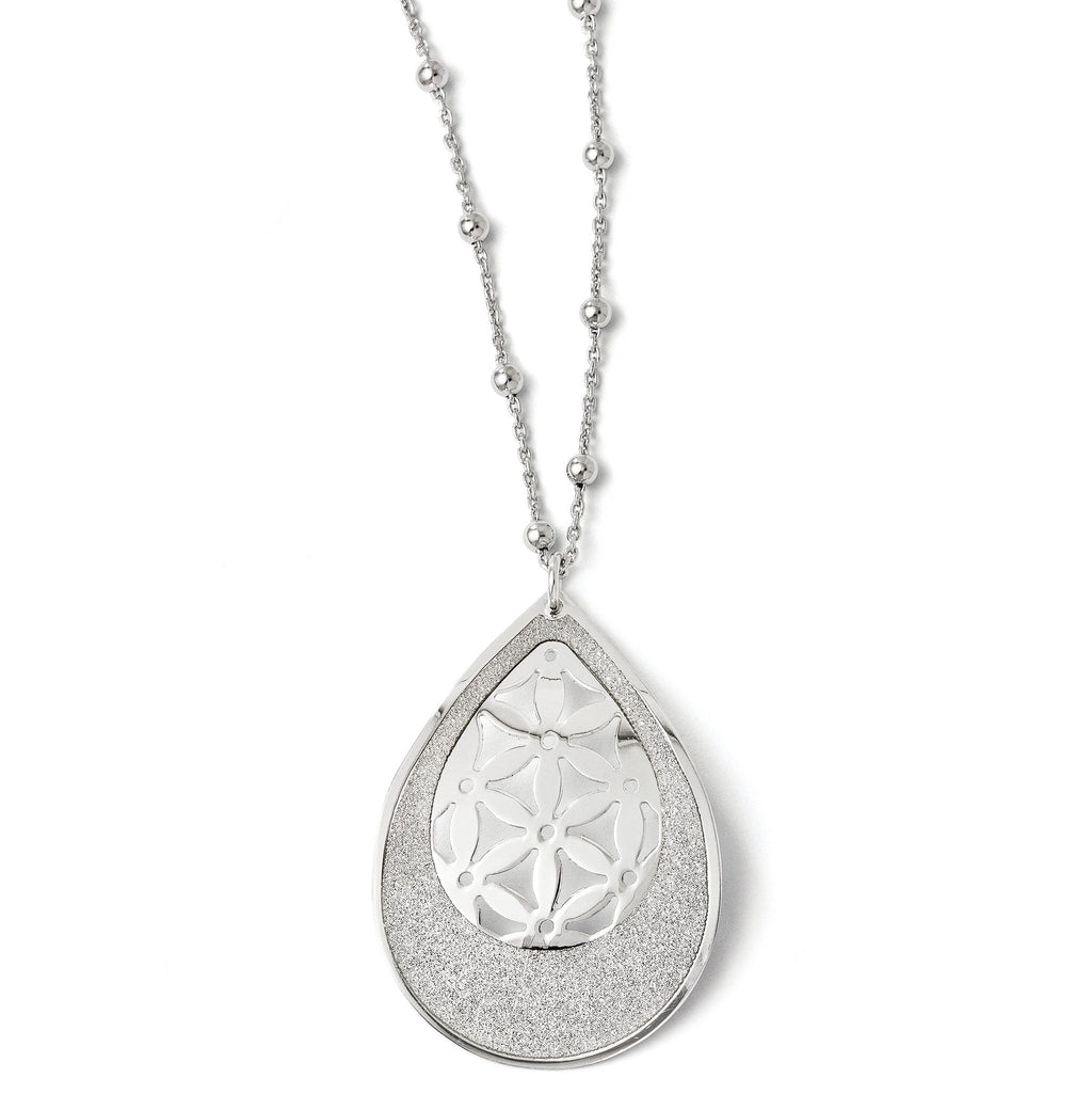 Sterling Silver 925 Polished Beaded Necklace with Glitter Pendant Extension