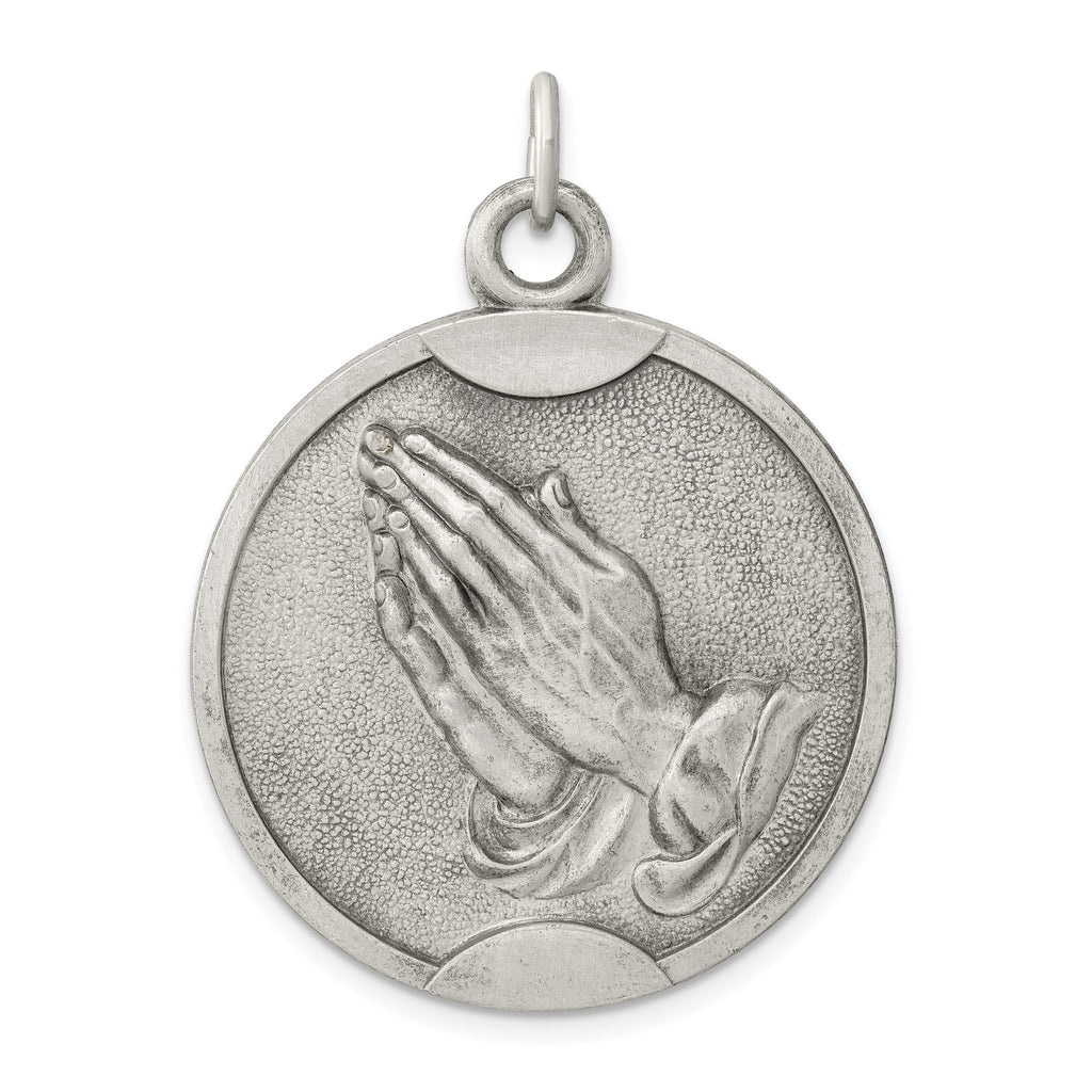 Sterling Silver 925 Praying Hands Pendant Antiqued Finish Vintage Style