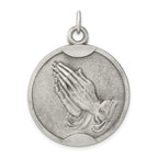 Sterling Silver 925 Praying Hands Pendant Antiqued Finish Vintage Style