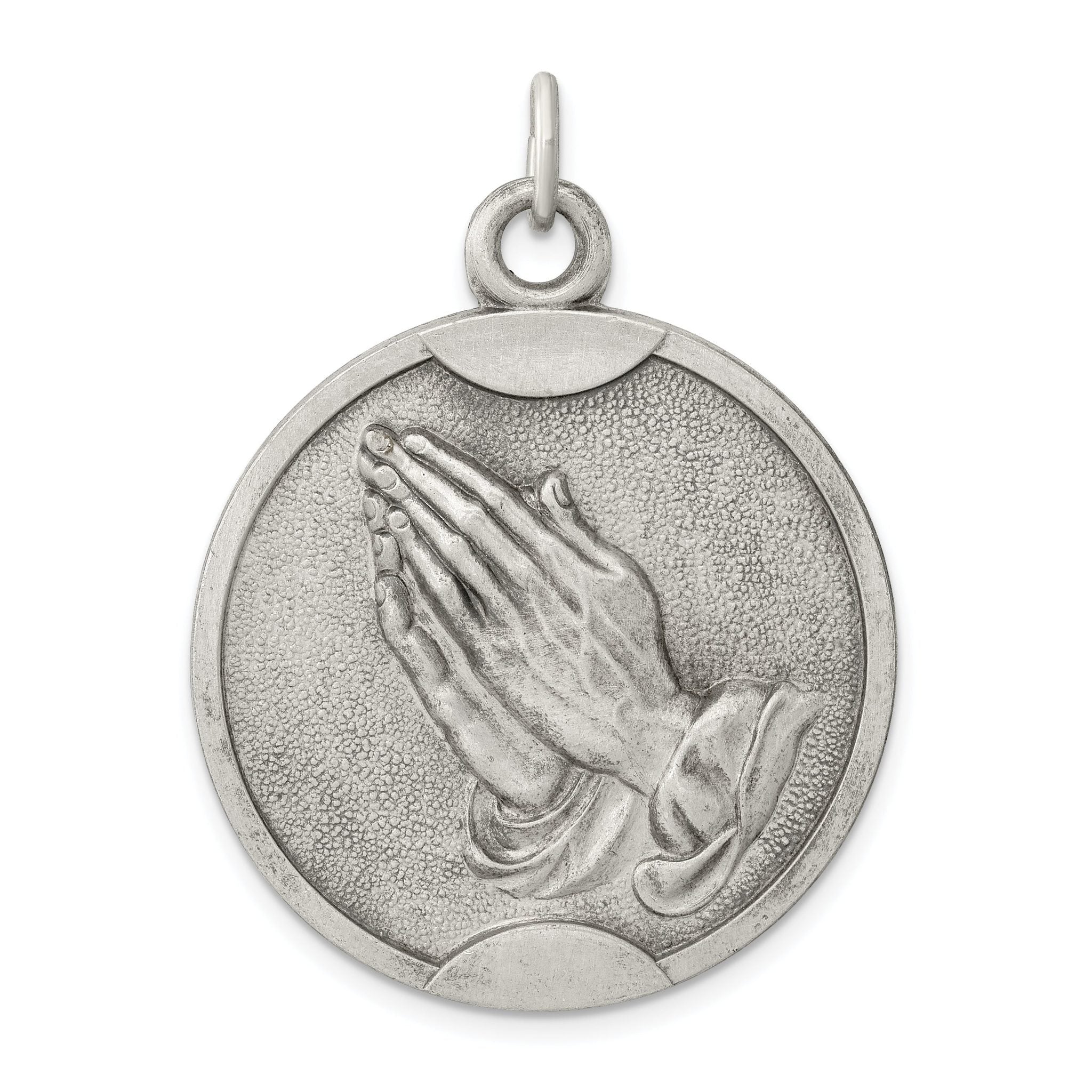 Sterling Silver 925 Praying Hands Pendant Antiqued Finish Vintage Style