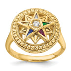 14k Women's Polished and Textured with Multi-color CZ and Diamond Eastern Star Masonic Ring