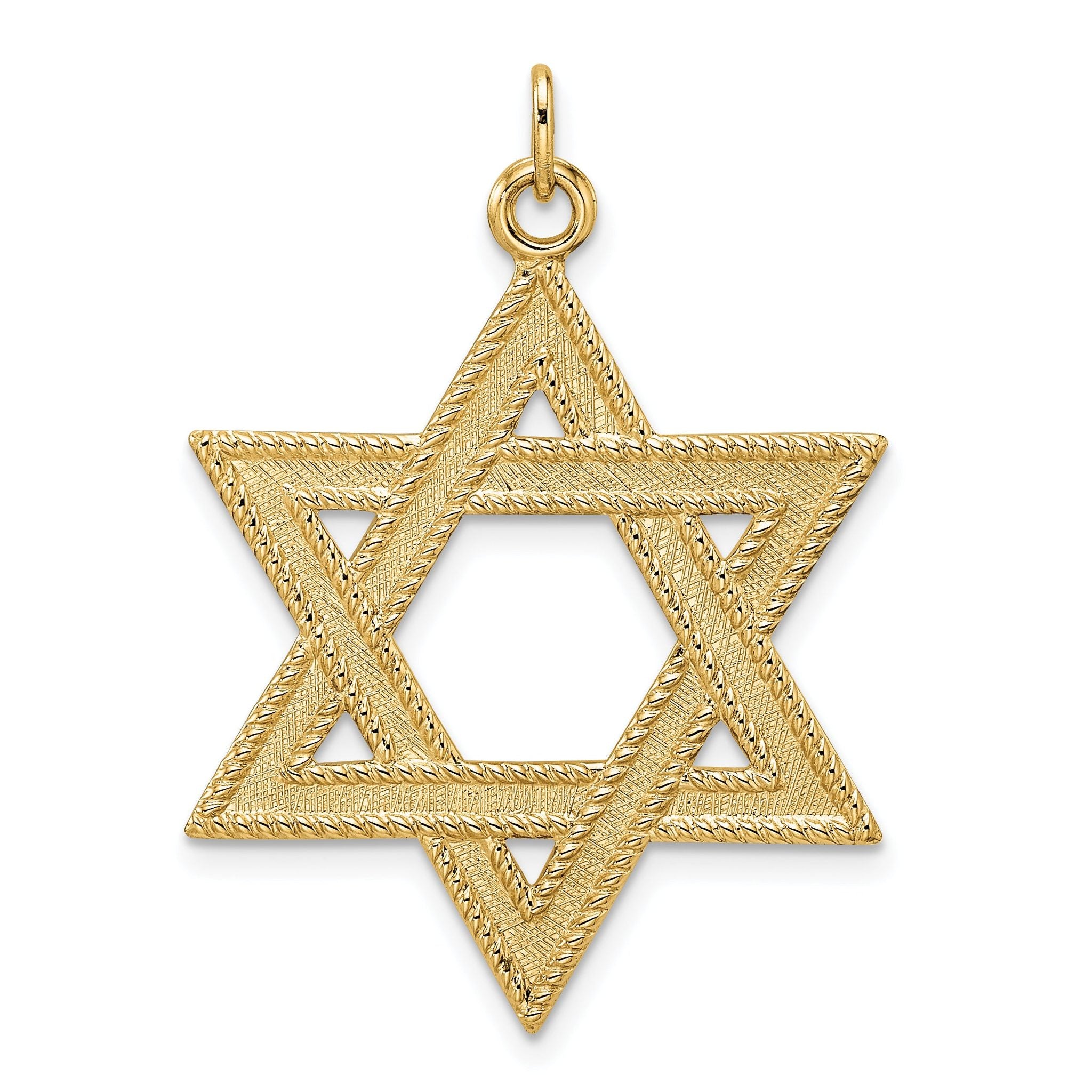 14k Polished and Textured Solid Star of David Pendant Main image