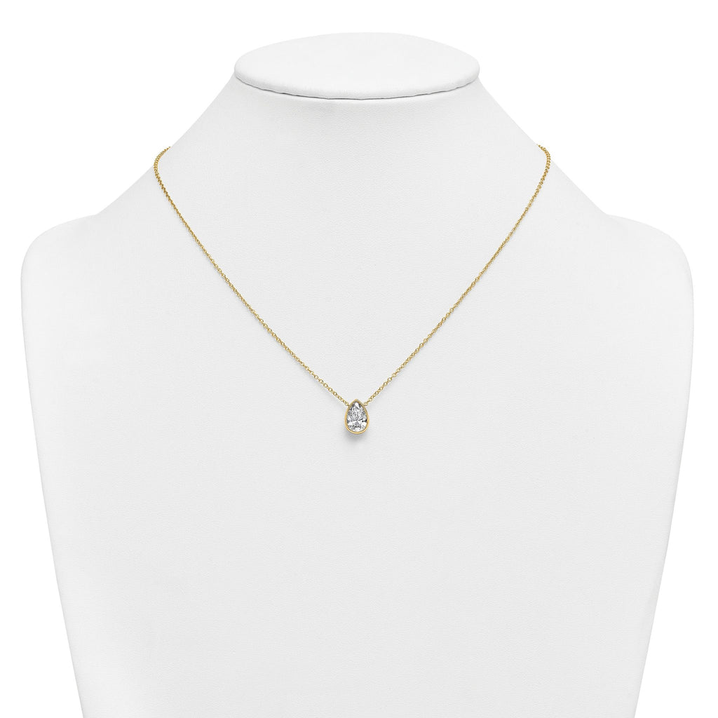 14k 2 carat Certified Lab Grown Diamond VS+ F+ Pear Complete 18 inch Bezel Set Solitaire Necklace