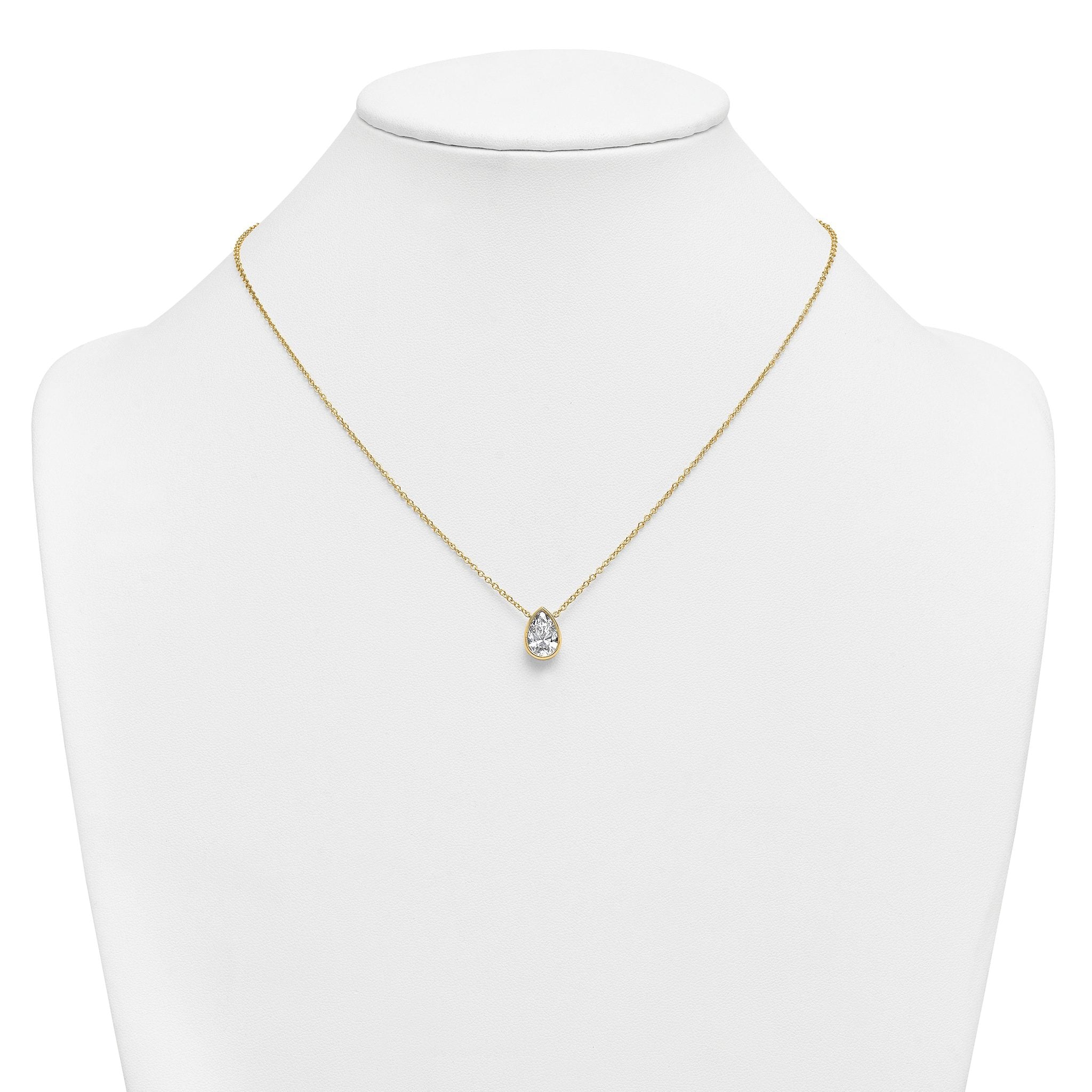 14k 2 carat Certified Lab Grown Diamond VS+ F+ Pear Complete 18 inch Bezel Set Solitaire Necklace