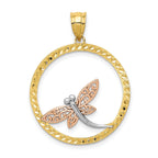 14K Two-Tone Gold Dragonfly Pendant with White Rhodium Polished Finish