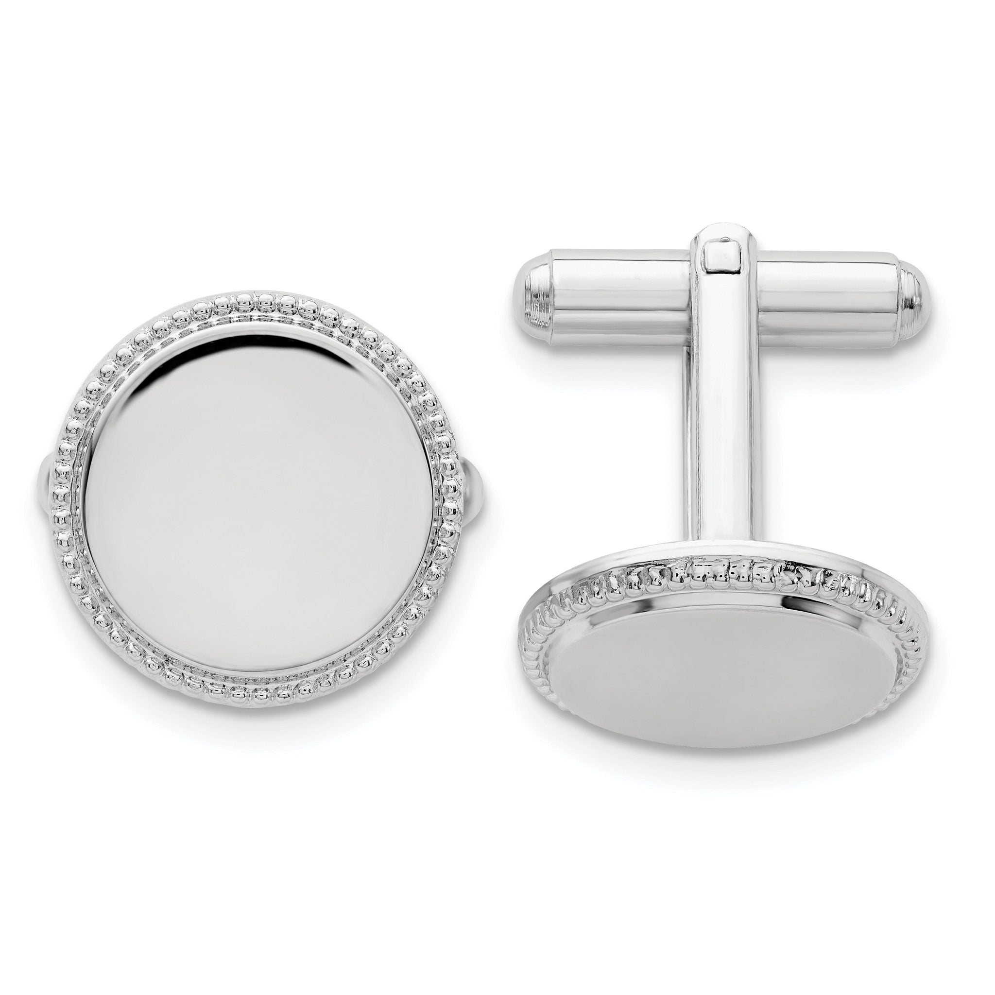 Rhodium-Plated Polished Round Engravable Cuff Links by Kelly Waters