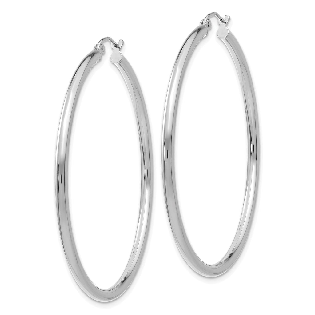 14K White Gold Polished Hoops Elegant Women's 50mm Rhodium-Plated