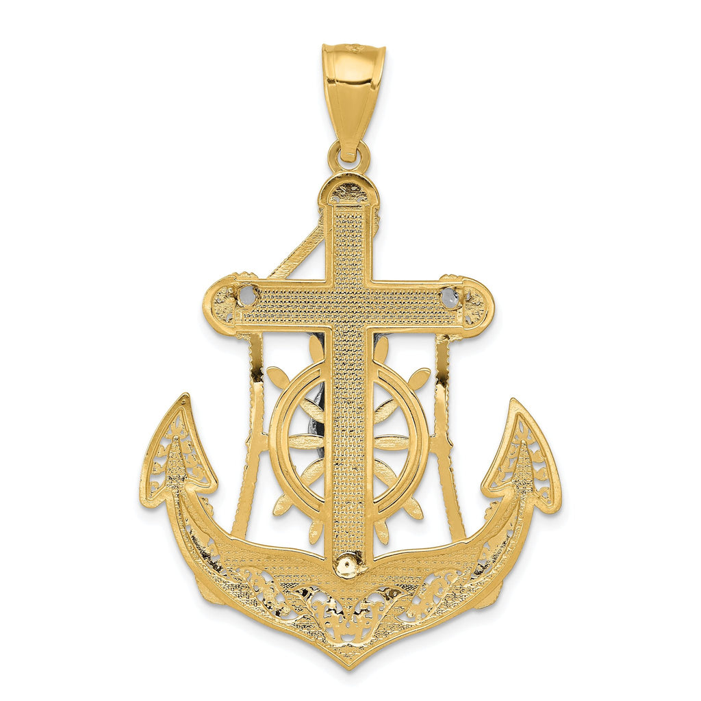 14K Two-Tone Gold Mariner's Cross Pendant with Solid Cast Design, 44mm