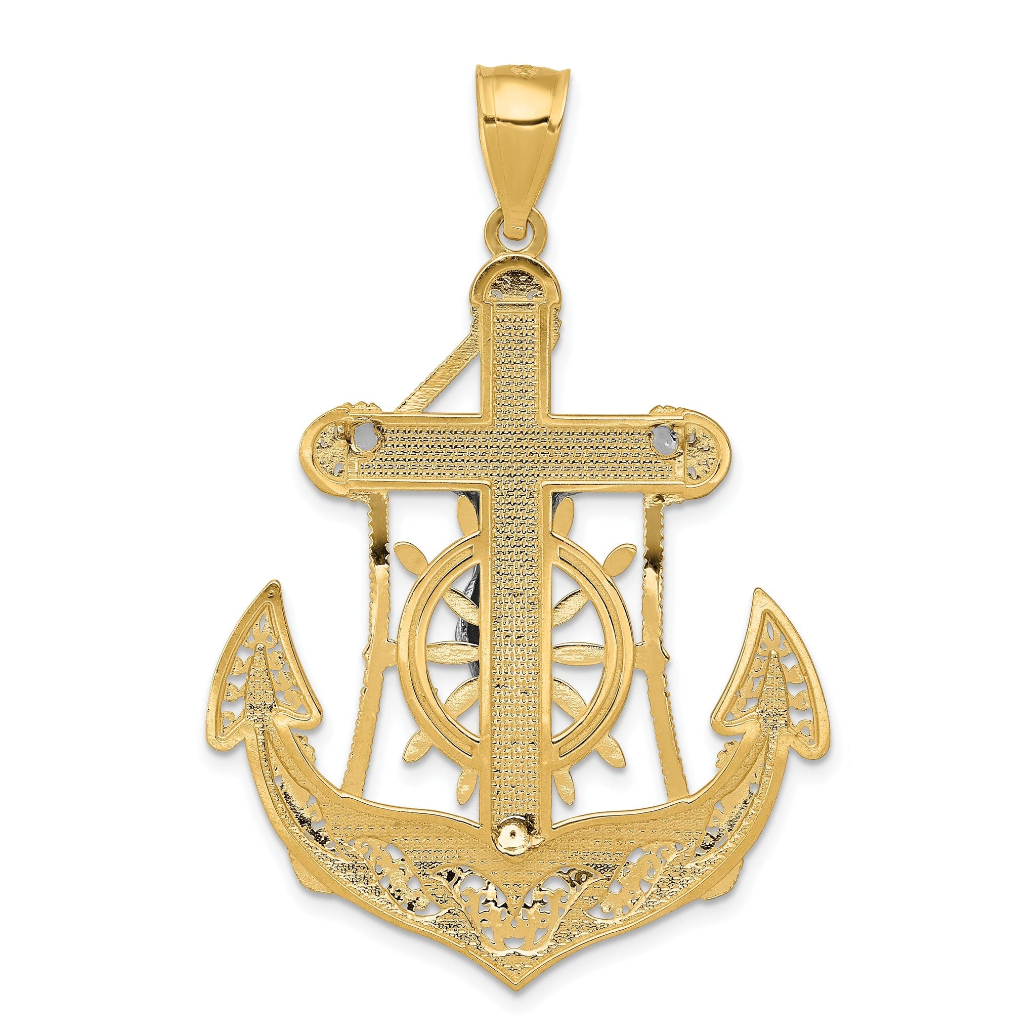 14K Two-Tone Gold Mariner's Cross Pendant with Solid Cast Design, 44mm