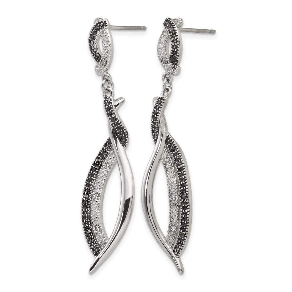 Stainless Steel Polished & Antiqued Black Cubic Zirconia Drop Dangle Earrings for Women
