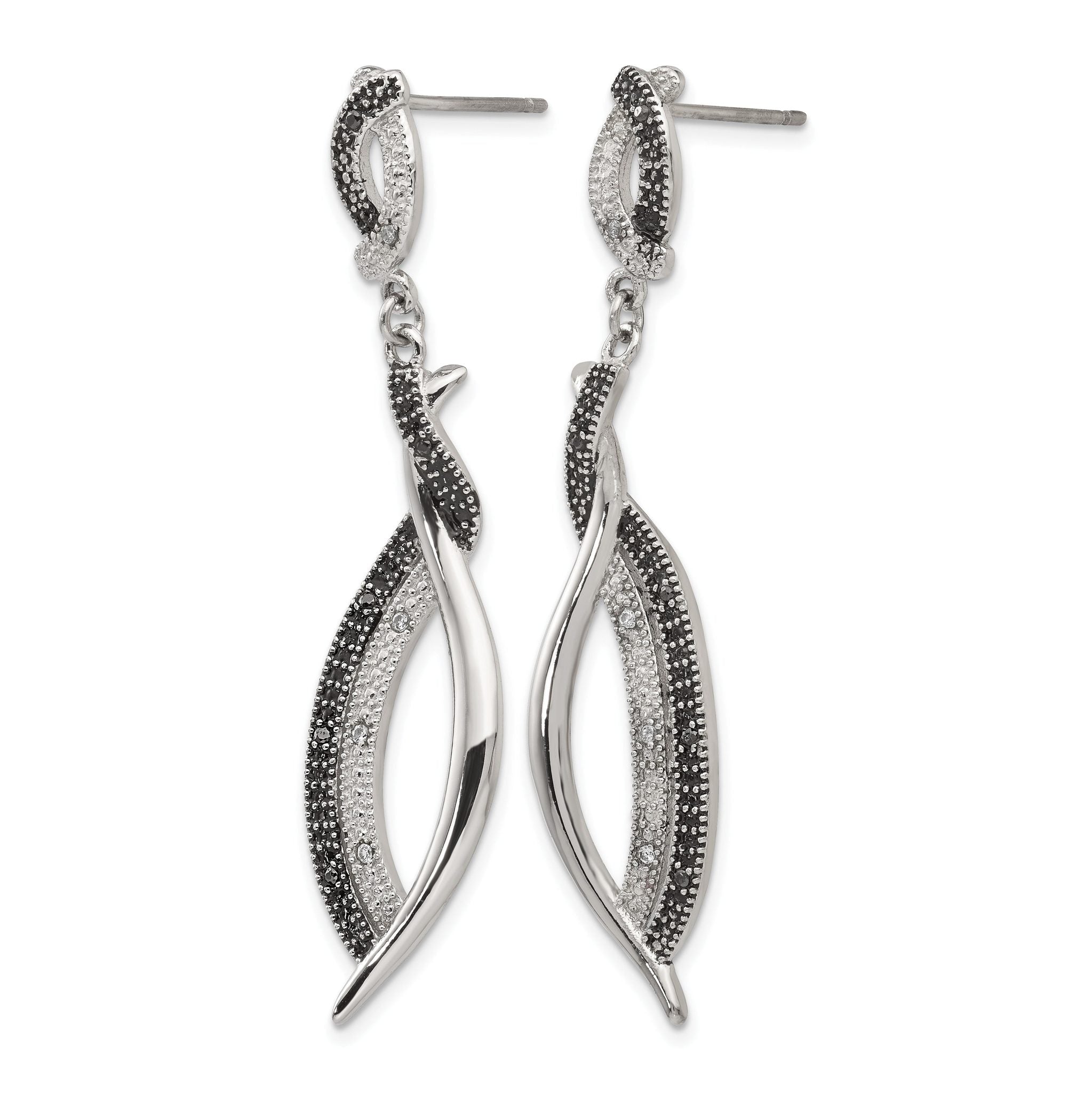 Stainless Steel Polished & Antiqued Black Cubic Zirconia Drop Dangle Earrings for Women