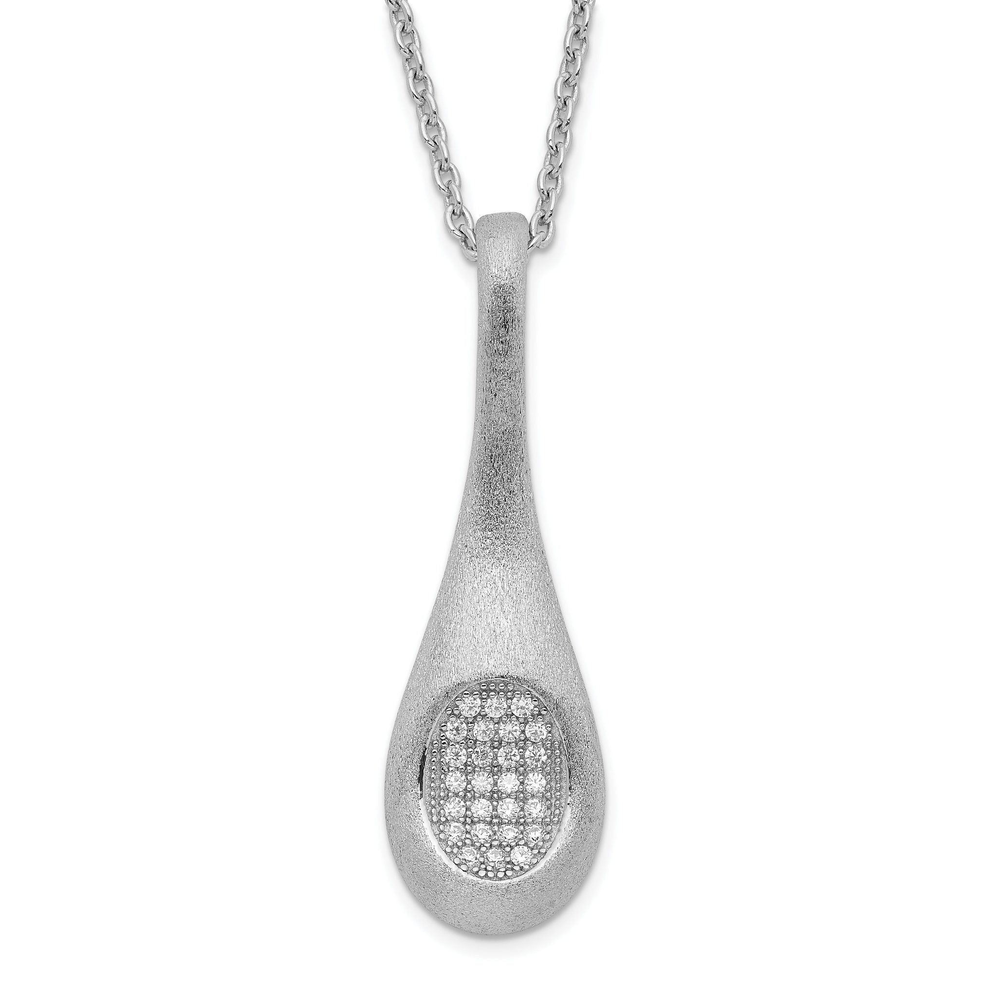 Brilliant Embers Sterling Silver CZ Teardrop Necklace with Rhodium Polish Main image