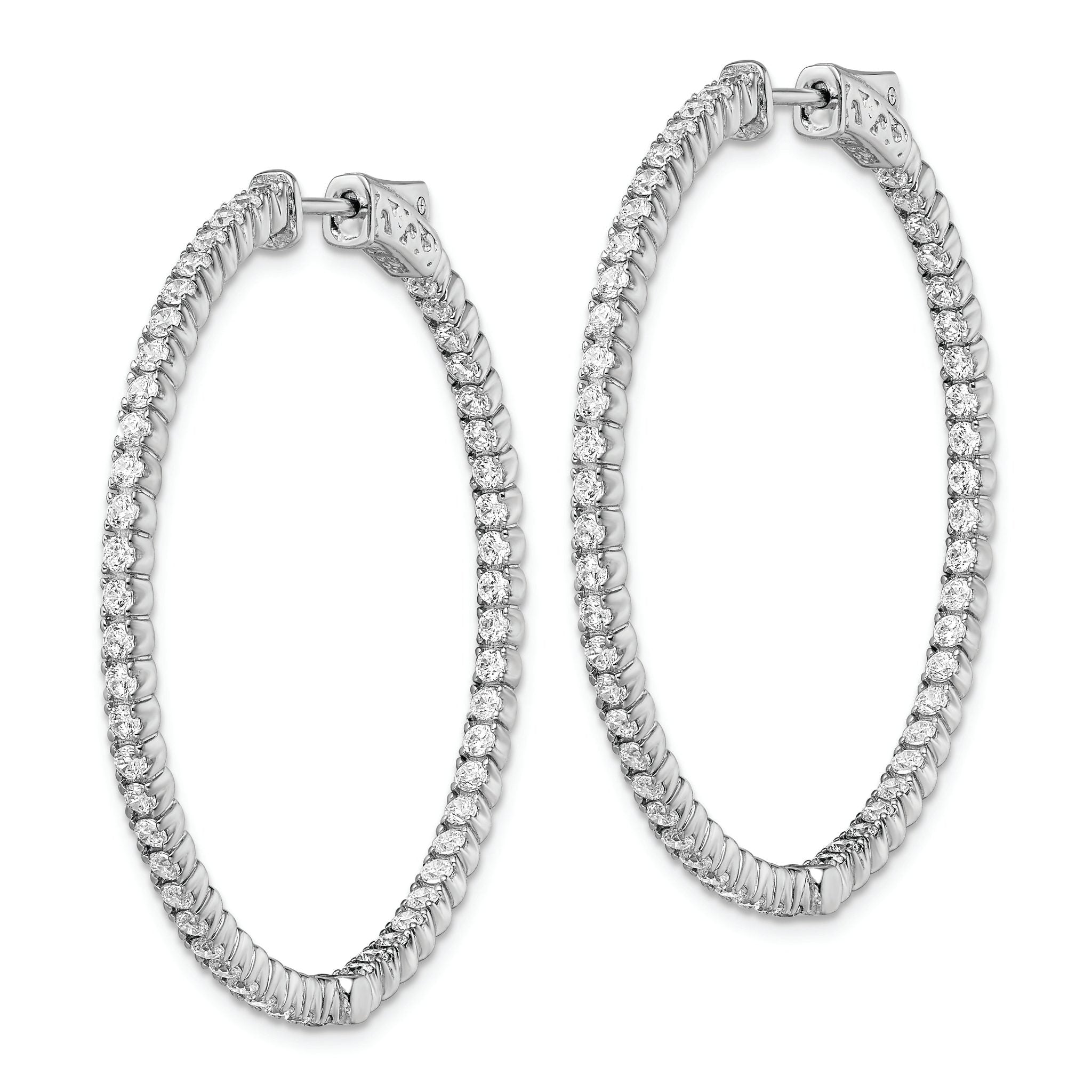 Sterling Shimmer Sterling Silver Rhodium-plated 106 Stone 1.75mm CZ In and Out Round Hinged Hoop Earrings Secondary image