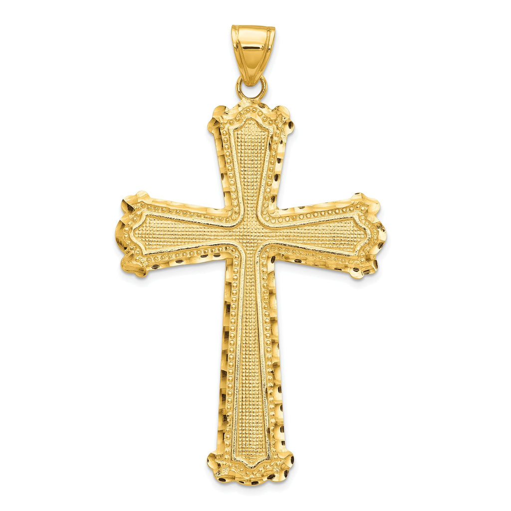 14K Gold Diamond-Cut Cross Pendant with Polished Finish Elegant Solid Design