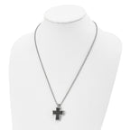 Chisel Stainless Steel Brushed Polished and Textured Black IP-plated Cross Pendant on a 22 inch Ball Chain Necklace