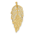 14K Yellow Gold Diamond Cut Leaf Slide Pendant Elegant Textured Design