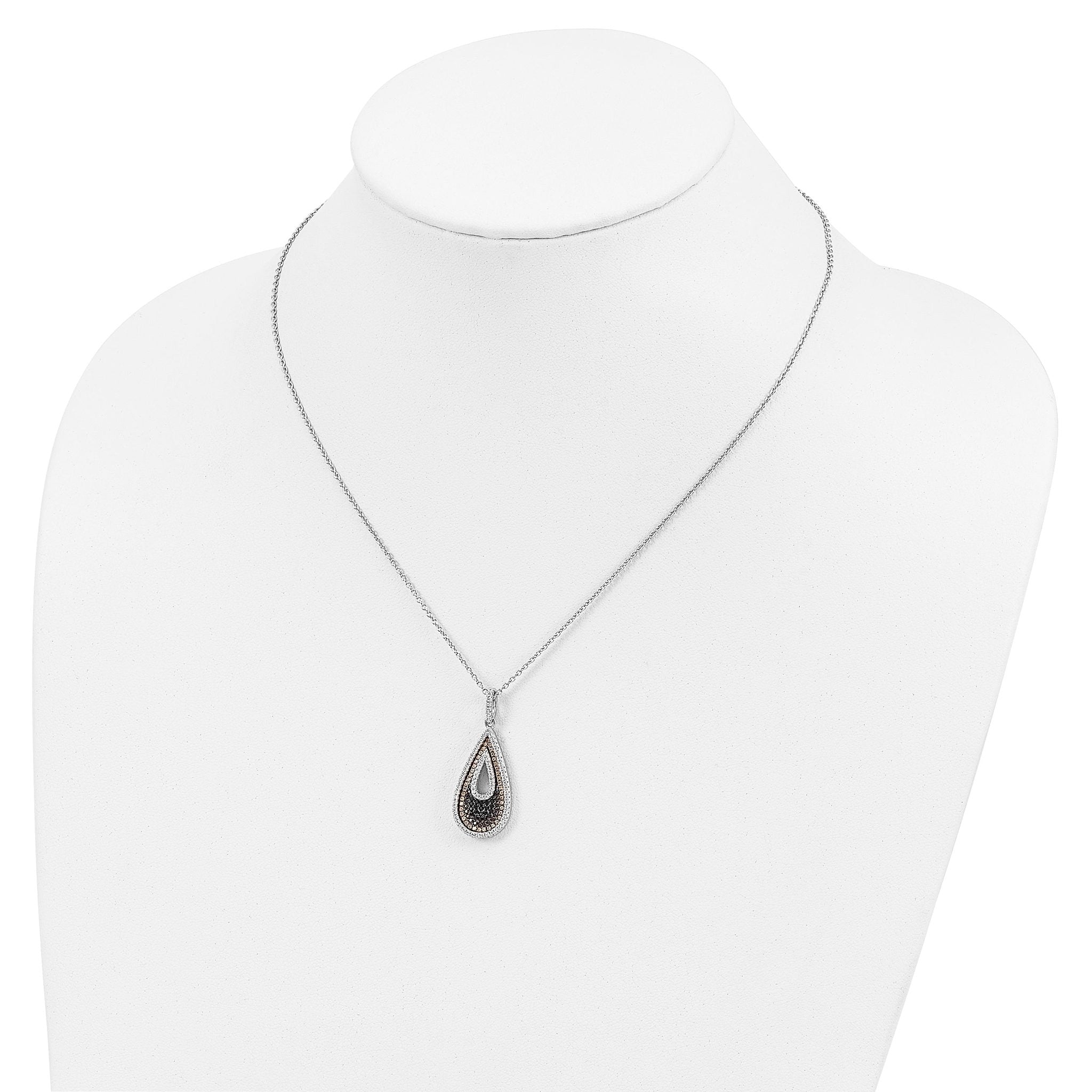 Brilliant Embers Sterling Silver Rhodium-plated 154 Stone 18 inch Micro PavÃƒÆ’Ã†â€™Ãƒâ€šÃ‚Â¢ÃƒÆ’Ã‚Â¢Ãƒâ€šÃ¢â‚¬Å¡Ãƒâ€šÃ‚Â¬ÃƒÆ’Ã¢â‚¬Â¦Ãƒâ€šÃ‚Â¡ Black and White CZ Teardrop Necklace with 2 Inch Extender