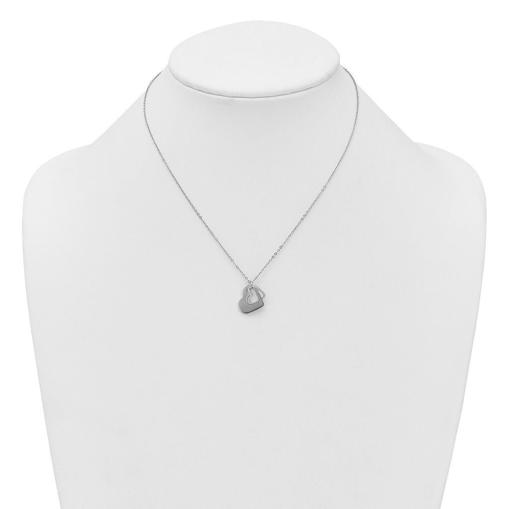 Sterling Silver Rhodium-plated Heart With Heart Cutout 16 inch with 2 inch Extension Necklace