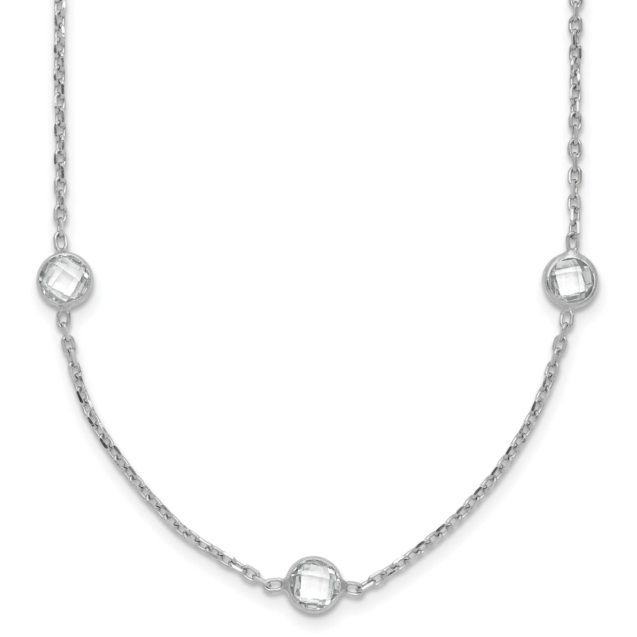 Sterling Silver Rhodium-plated 9-Station CZ Polished Necklace Main image