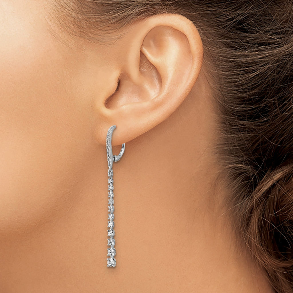 Cheryl M Sterling Silver Rhodium-plated Polished Graduated CZ Leverback Dangle Earrings