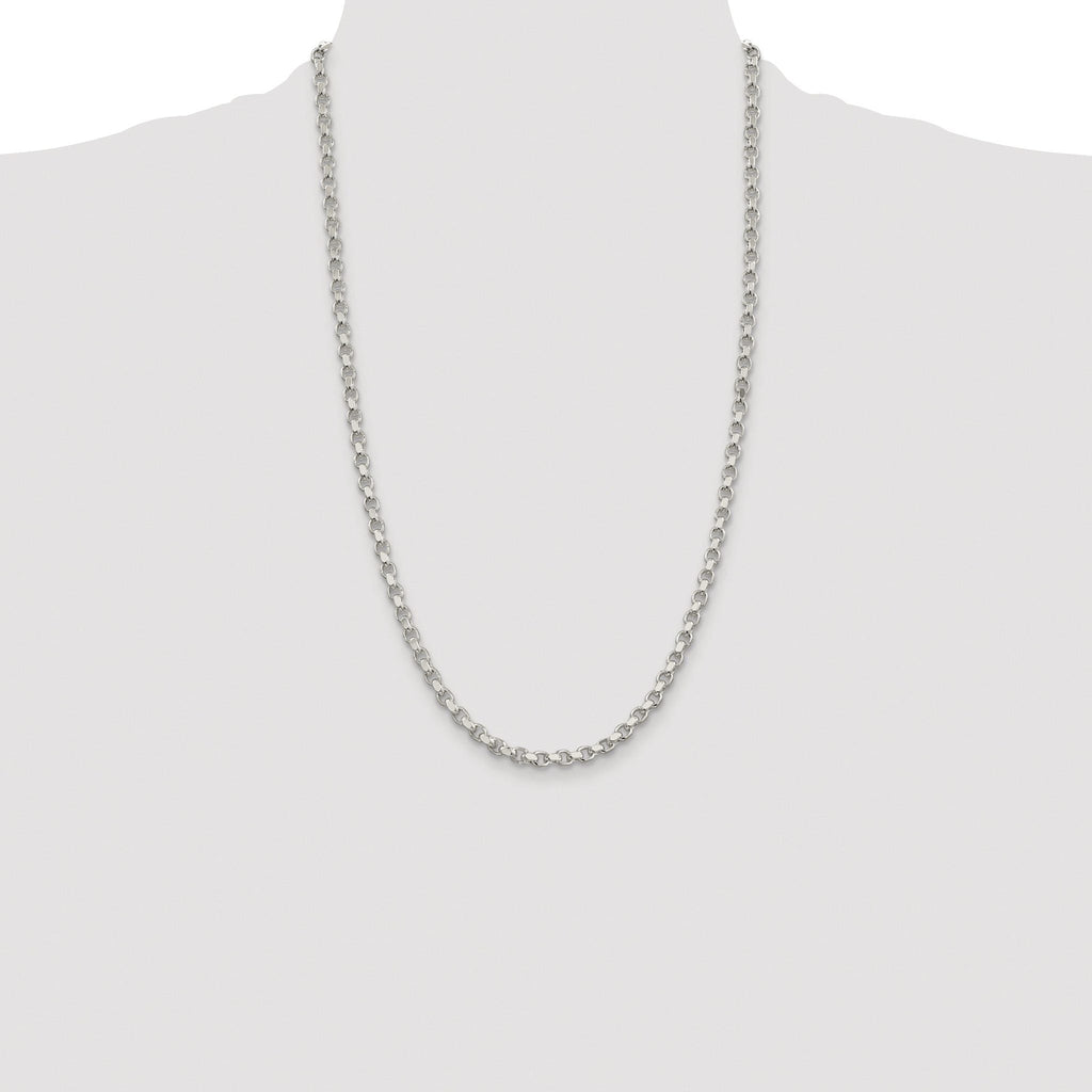 Sterling Silver Rhodium-plated 4mm Diamond-cut Rolo Chain
