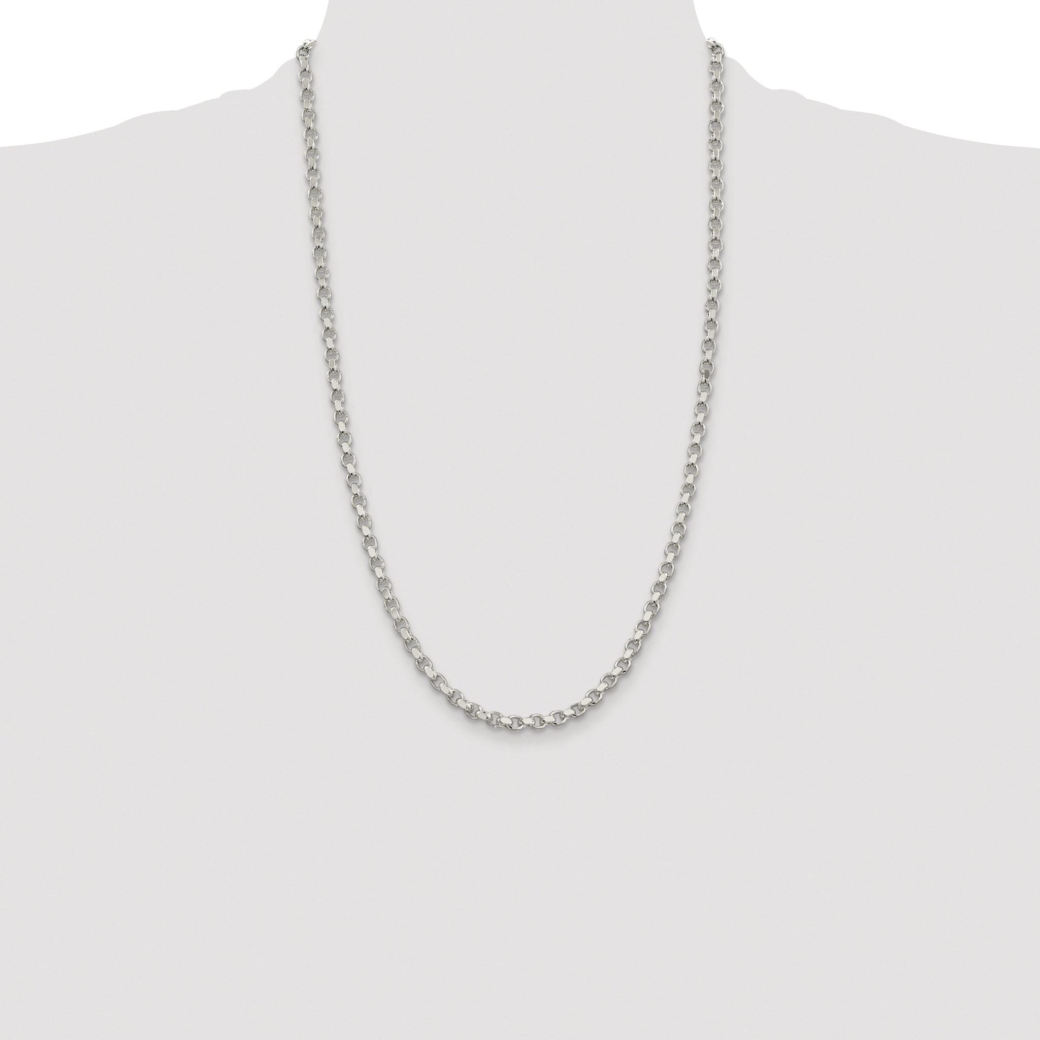 Sterling Silver Rhodium-plated 4mm Diamond-cut Rolo Chain