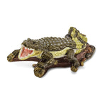 Luxury Giftware by Jere Pewter Bejeweled Crystals Gold-tone Enameled COCO Fierce Crocodile Trinket Box with Matching 18 Inch Necklace