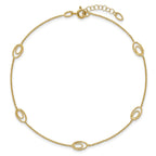 14K Oval Link 5-Station 9 inch Plus 1 inch Extender - Total 10 inch Anklet