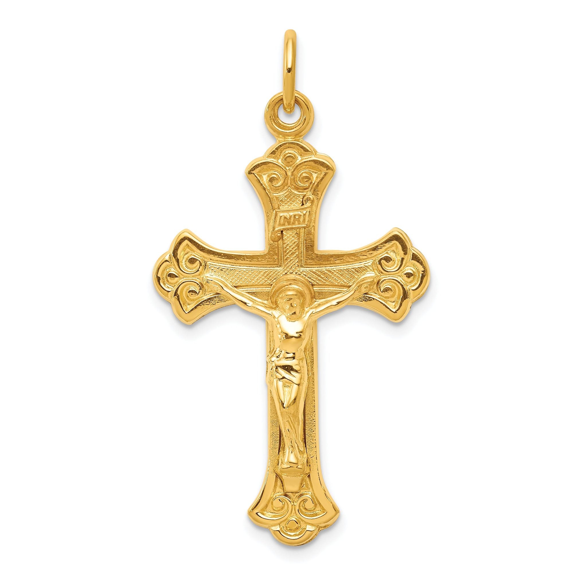 Sterling Silver & 24k Gold INRI Crucifix Pendant Polished, Elegant Design