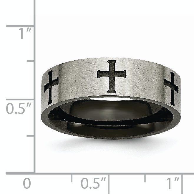 Cross Wedding Band in Titanium with Black IP Plating, 7mm