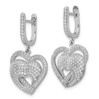 Sterling Silver 925 CZ Heart Dangle Earrings with Rhodium Finish