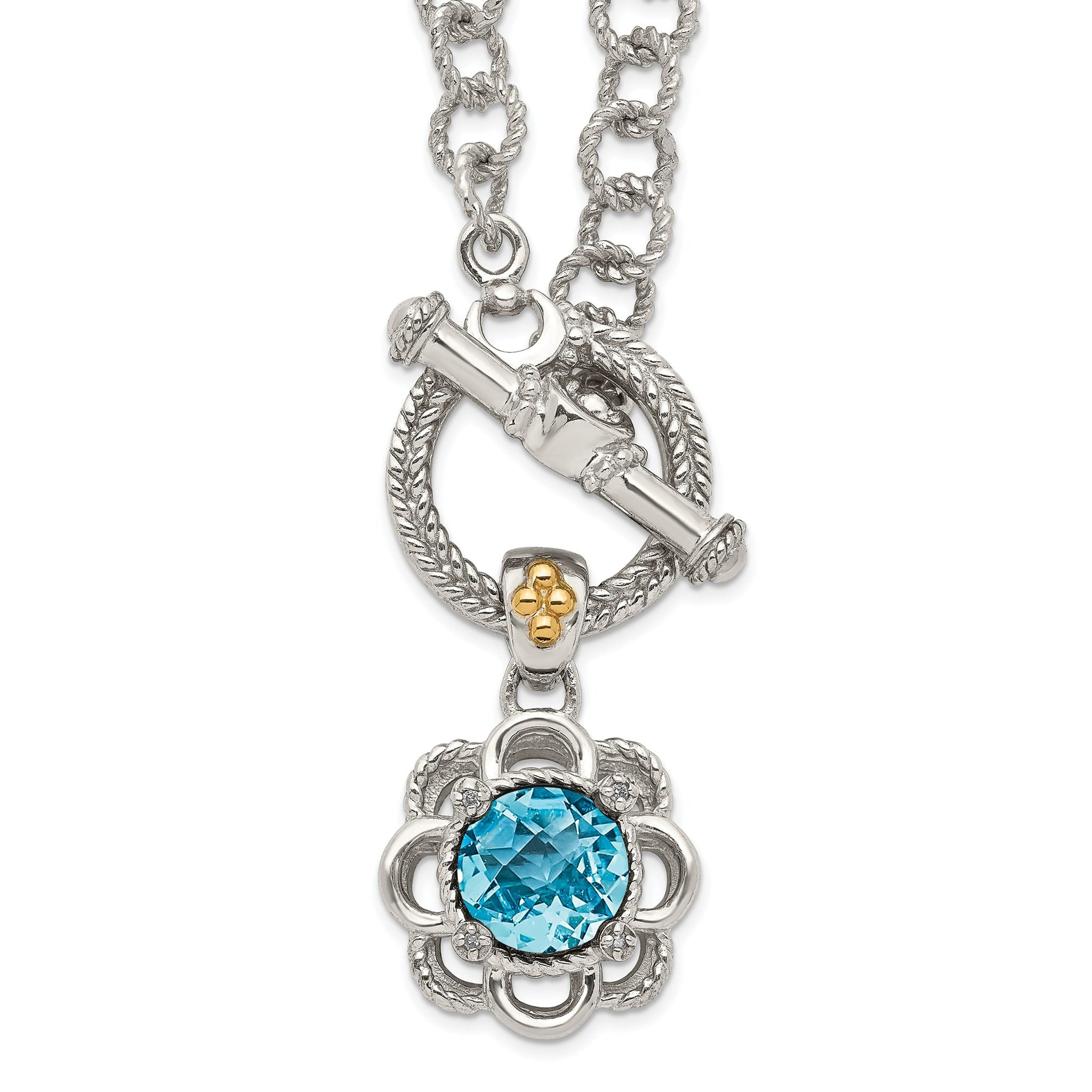 Shey Couture Sterling Silver Rhodium-plated with 14K Accent 18 Inch Round Light Swiss Blue Topaz and Diamond Toggle Necklace Main image