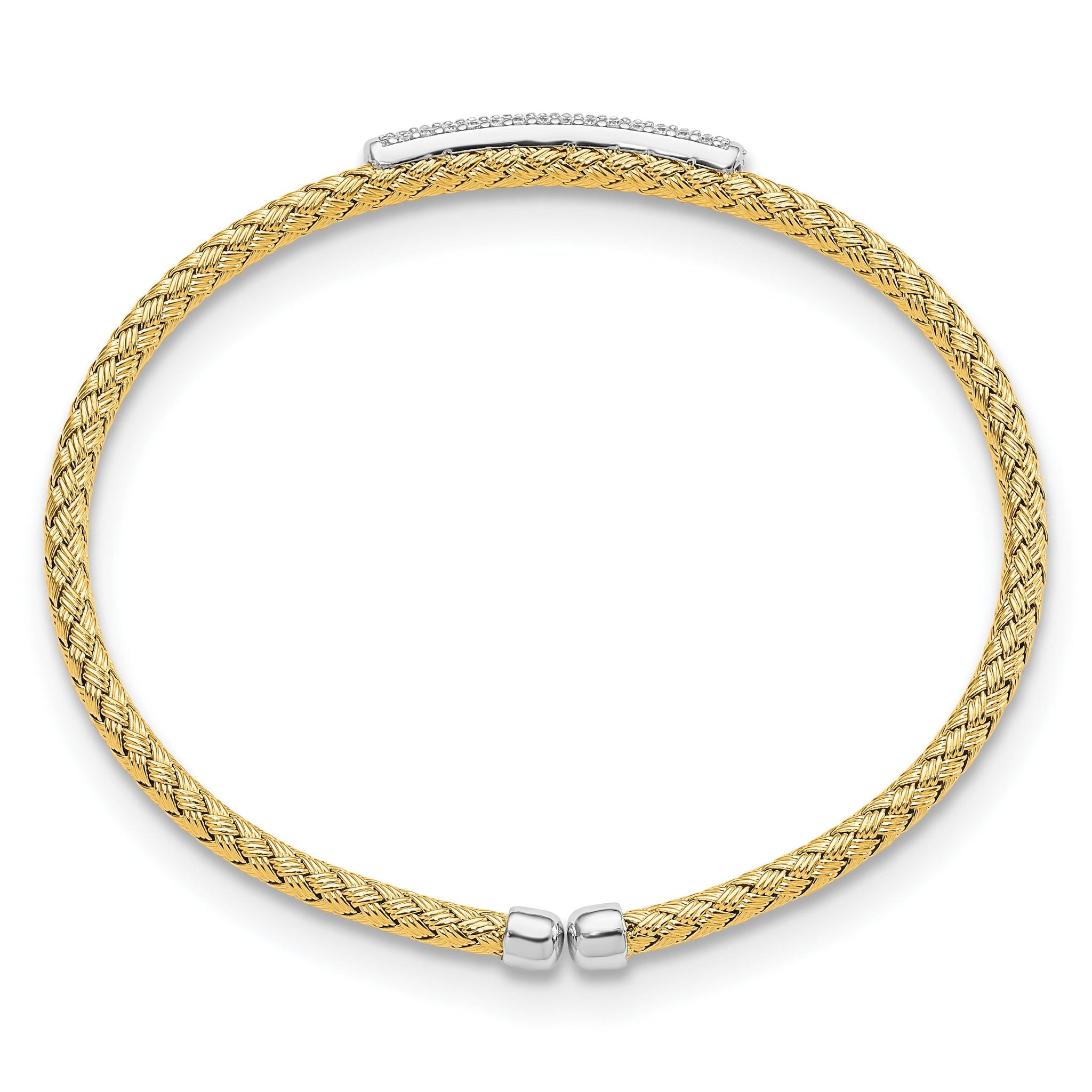 Sterling Silver Rh-plated/Gold-plated CZ Flexible Cuff Bangle Secondary image