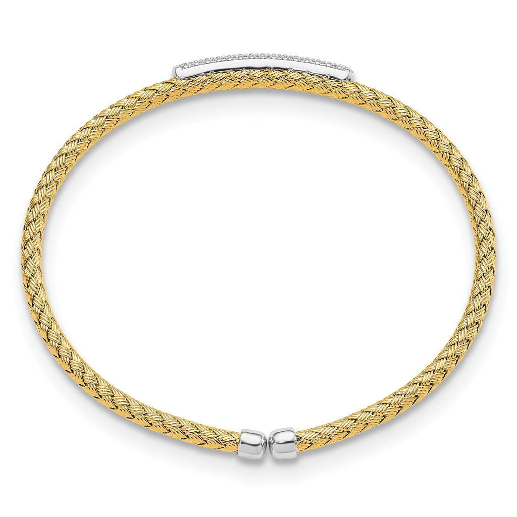 Sterling Silver Rh-plated/Gold-plated CZ Flexible Cuff Bangle