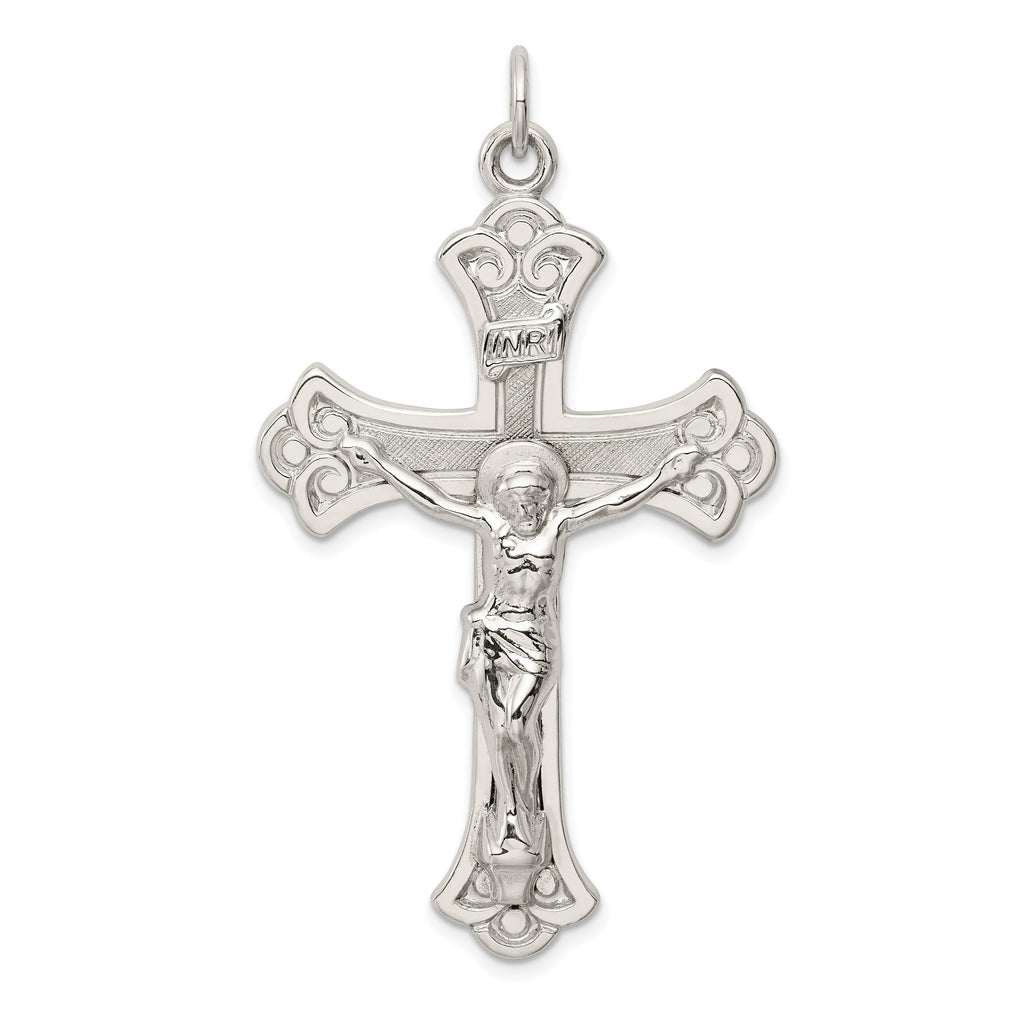 Sterling Silver 925 INRI Crucifix Pendant with Polished Palladium Finish