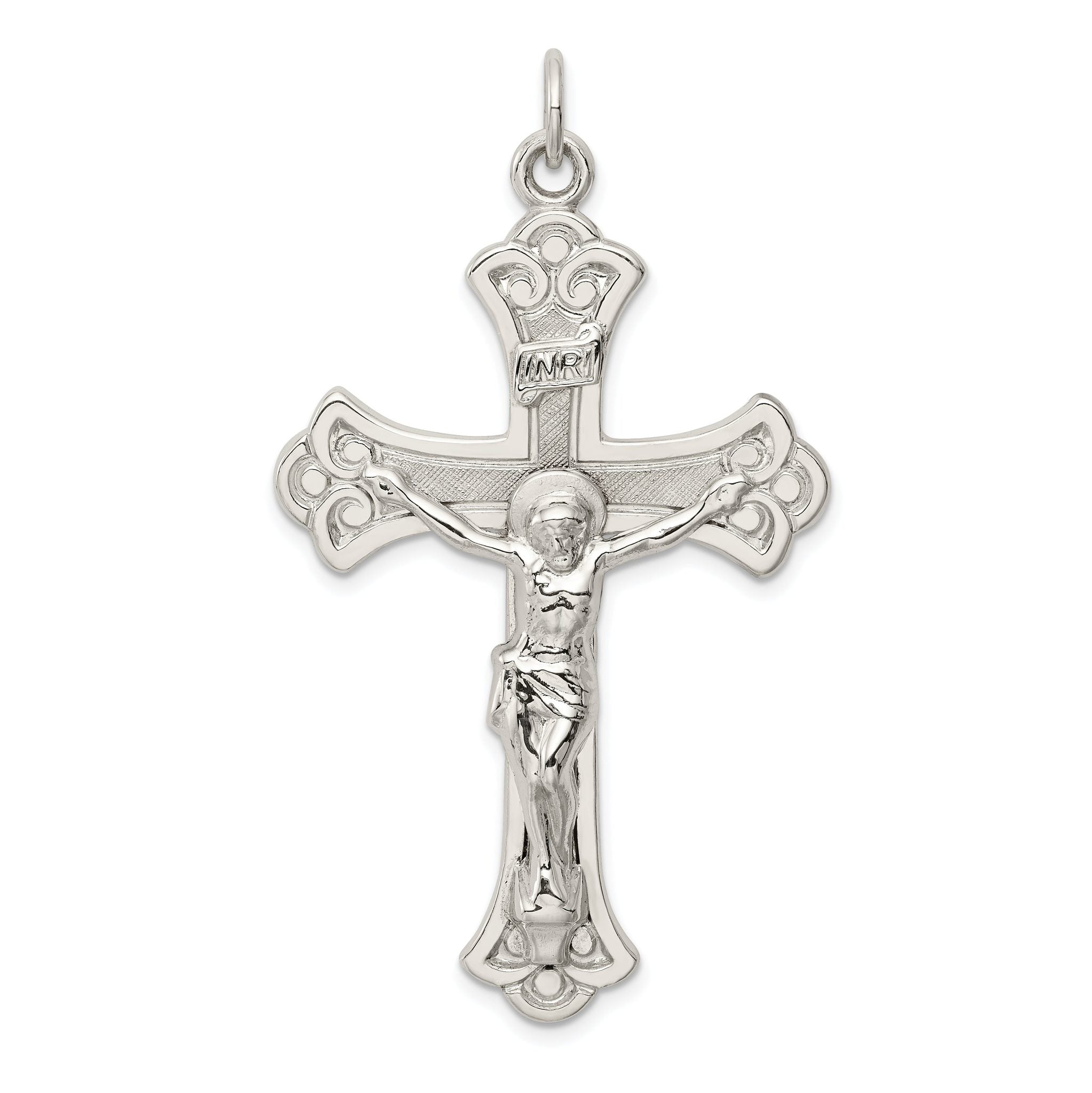 Sterling Silver 925 INRI Crucifix Pendant with Polished Palladium Finish
