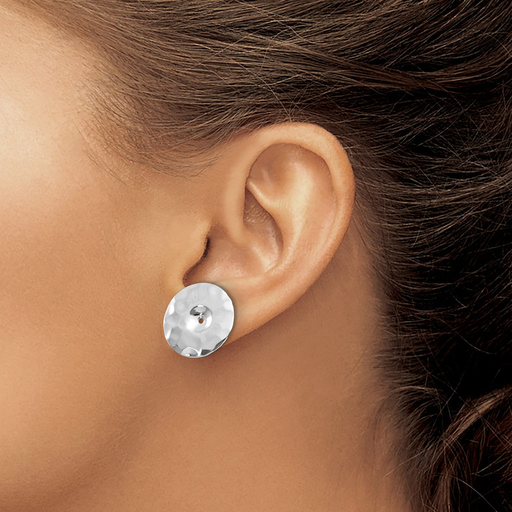 14K White Gold Hammered Disc Earring Jackets with Polished Finish for Women