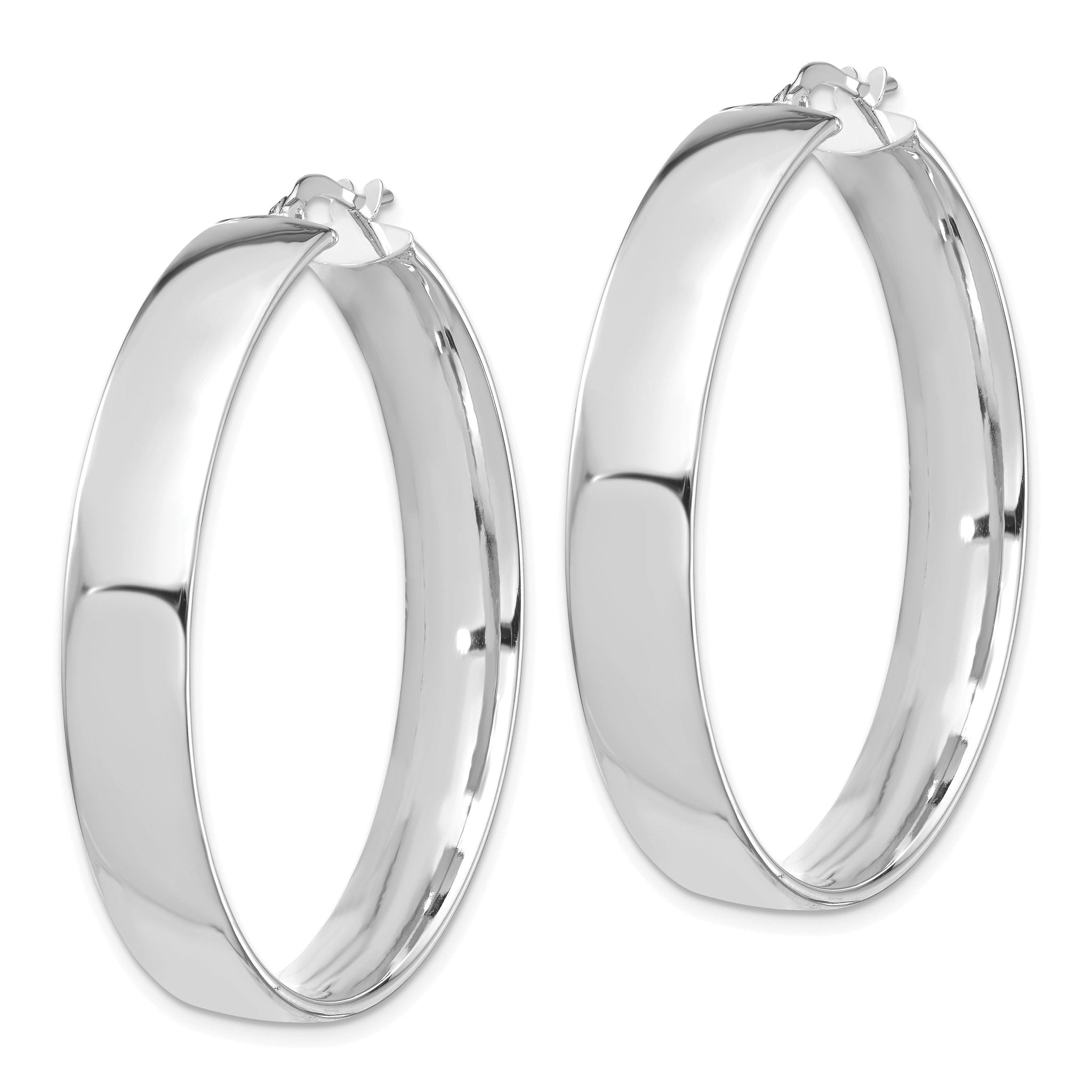 14k White Gold High Polished 7mm Hoop Earrings Secondary image
