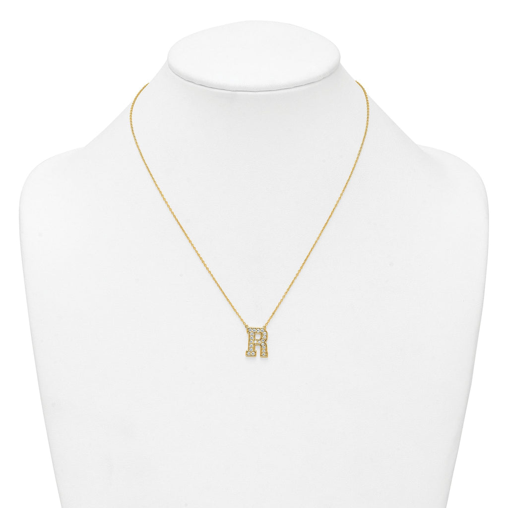 14k 1/2 carat Lab Grown Diamond VS+ F+ Complete Letter R 18 inch Initial Necklace