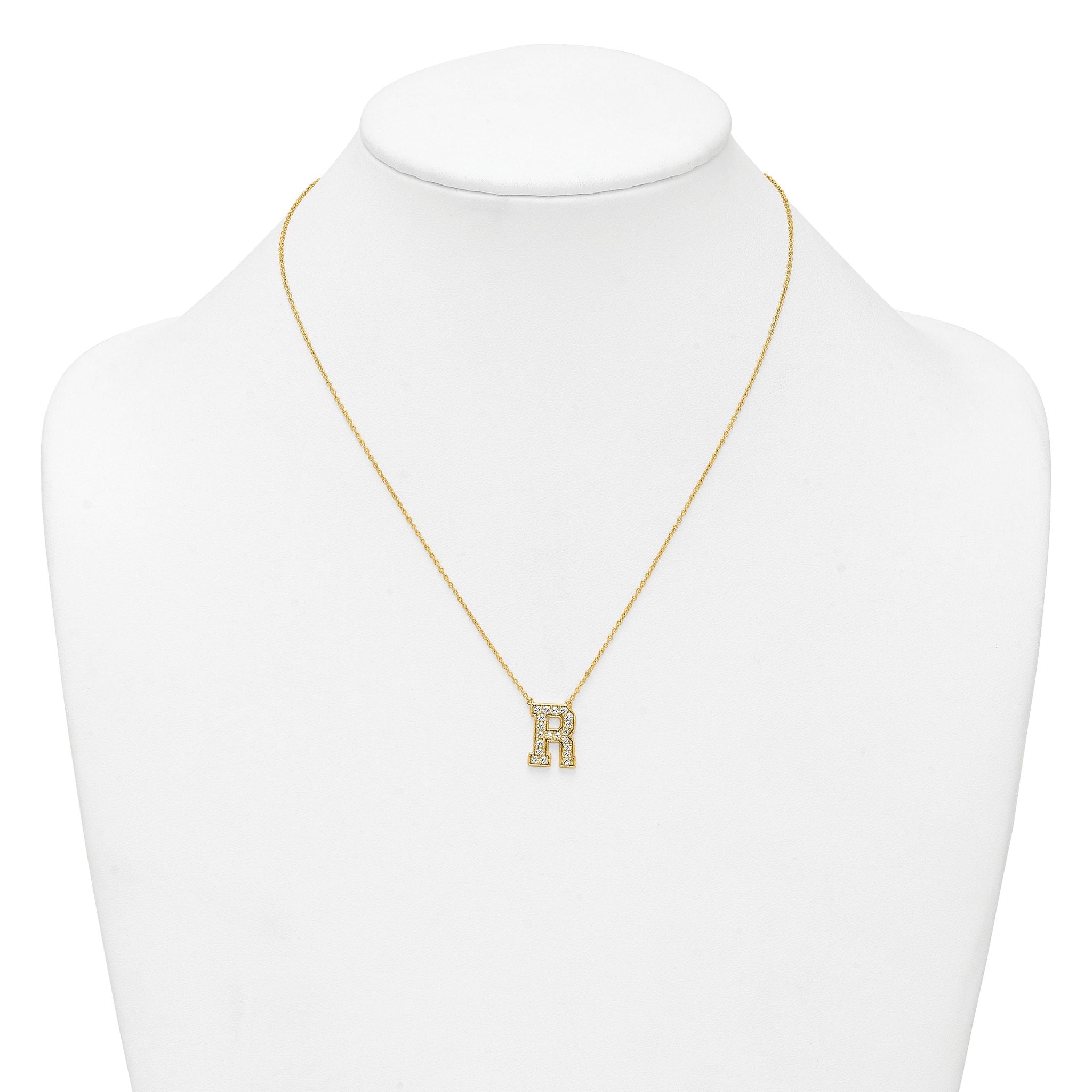14k 1/2 carat Lab Grown Diamond VS+ F+ Complete Letter R 18 inch Initial Necklace