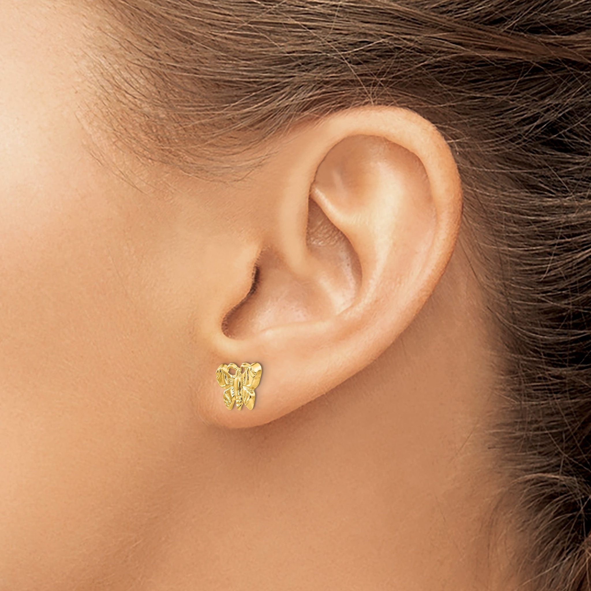 14K Gold Butterfly Earrings with Polished Finish and Screw Back
