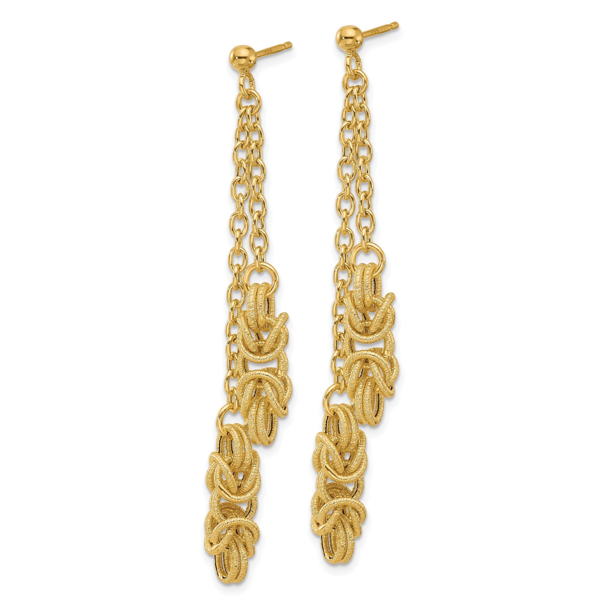 14K Polished and Textured Dangle Post Earrings