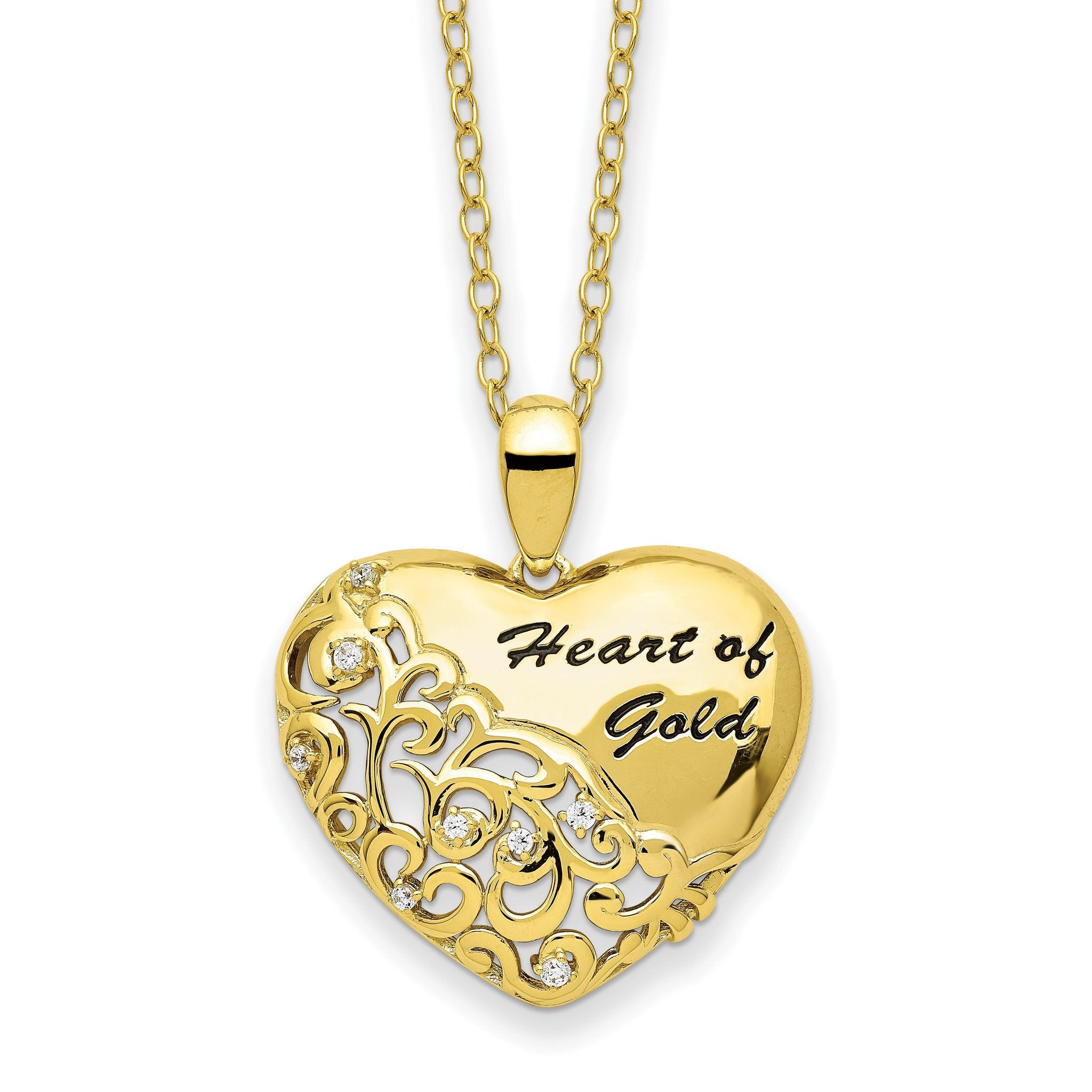 Sentimental Expressions Sterling Silver Gold-tone CZ Heart of Gold 18in Necklace Main image
