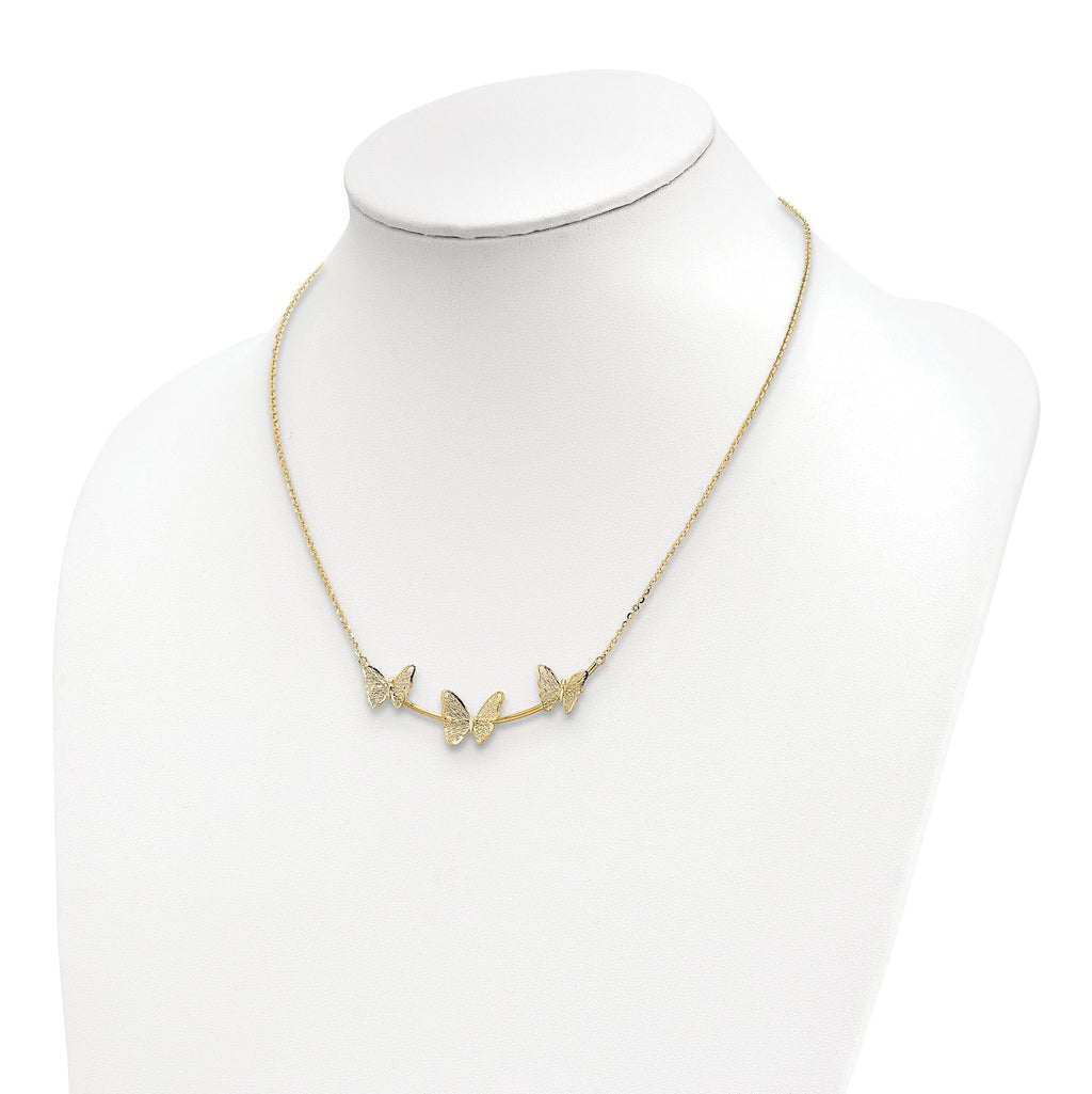 14K Polished Filigree 3-Butterfly Bar Necklace
