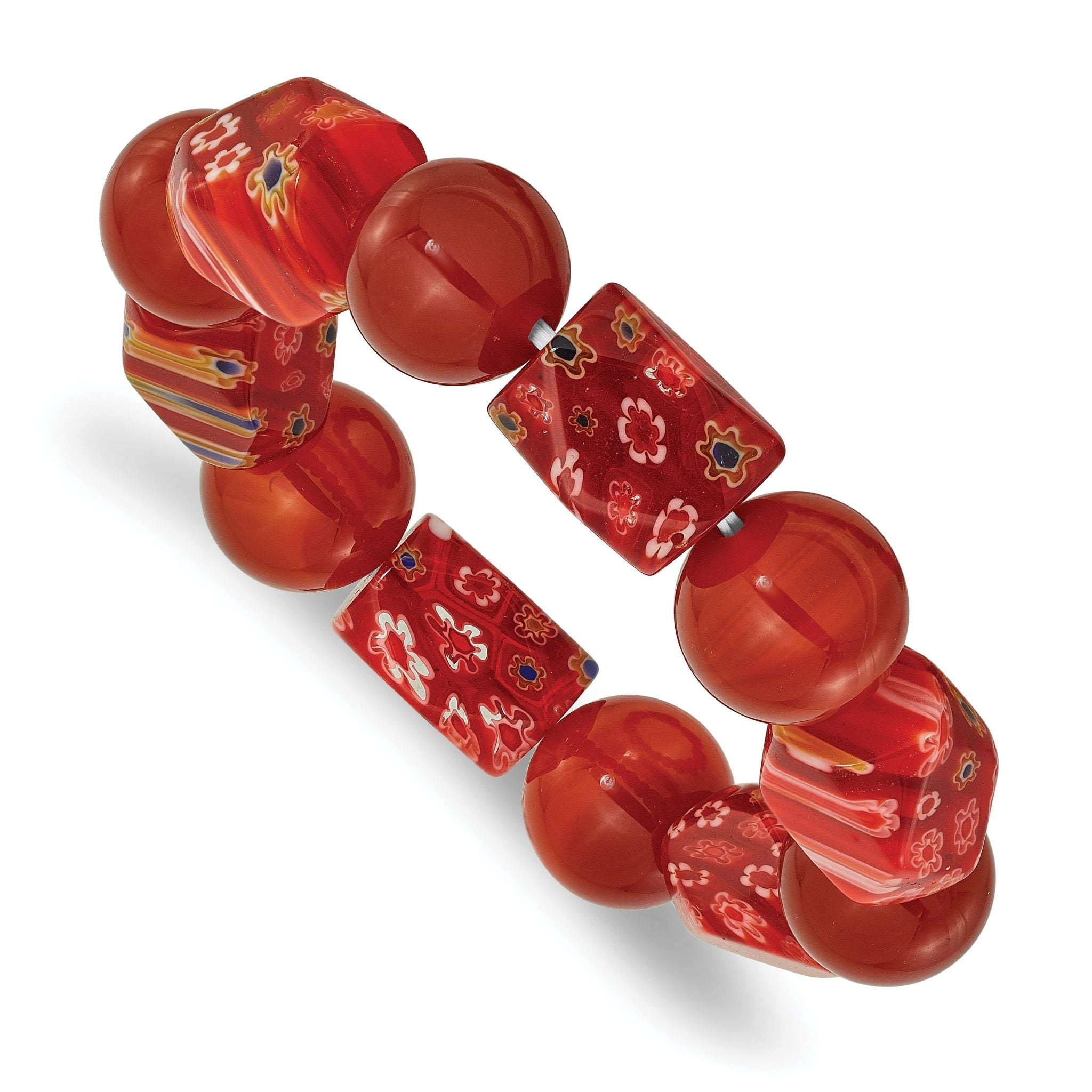 Carnelian and Kangsai Glass Beaded Stretch Bracelet Main image